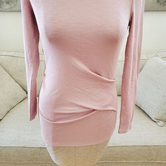 INC Long-Sleeve Draped Ribbed T-Shirt size XS in Pale Mauve - NEW - Picture 5 of 12